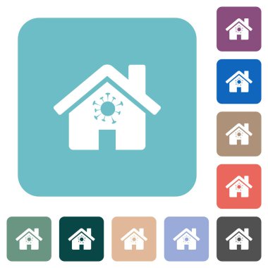 Renkli yuvarlak kare arkaplan üzerine ev beyaz düz simgeleri karantina