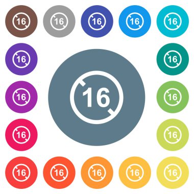 Yuvarlak renkli arka planda 16 düz beyaz simgenin altına izin verilmiyor. 17 arkaplan renk varyasyonu dahil.