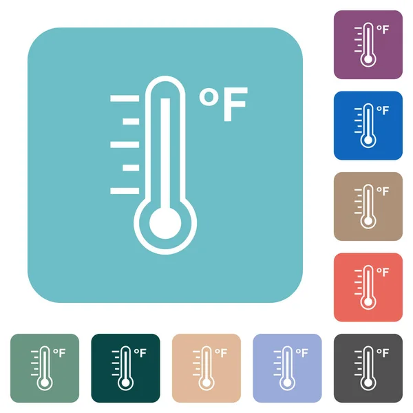 华氏温度计温暖的温度白色扁平图标上的颜色圆形的正方形背景 — 图库矢量图片