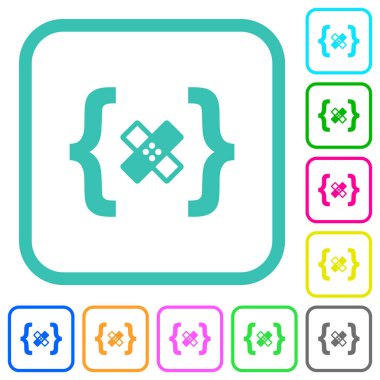 Yazılım yaması beyaz arkaplan üzerinde eğimli sınırlarda canlı renkli düz simgeler