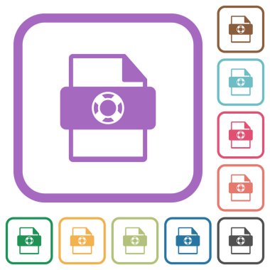 Beyaz arkaplanda renkli yuvarlak kare çerçeveler halinde basit simgeler yardım dosyası türü