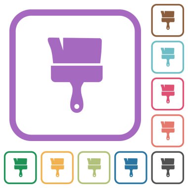 Beyaz arkaplan üzerinde renkli yuvarlak kare çerçeveler halinde basit fırça simgelerini boya