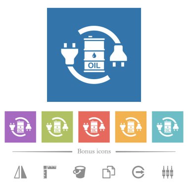 Yağ enerjili düz beyaz simgeler kare arkaplanlarda. 6 bonus simgesi dahil.