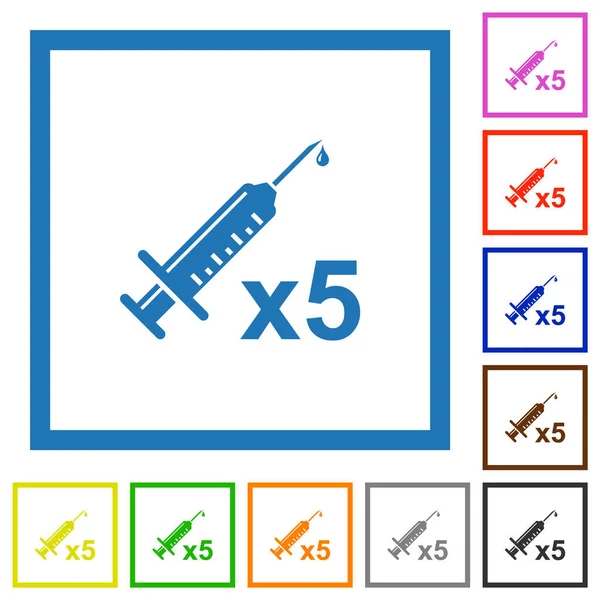 Fifth Vaccine Dose Flat Color Icons Square Frames White Background — Stock Vector