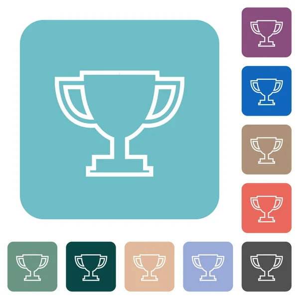 Trophy Κύπελλο Περίγραμμα Λευκό Επίπεδη Εικονίδια Στο Χρώμα Στρογγυλεμένο Τετράγωνο — Διανυσματικό Αρχείο