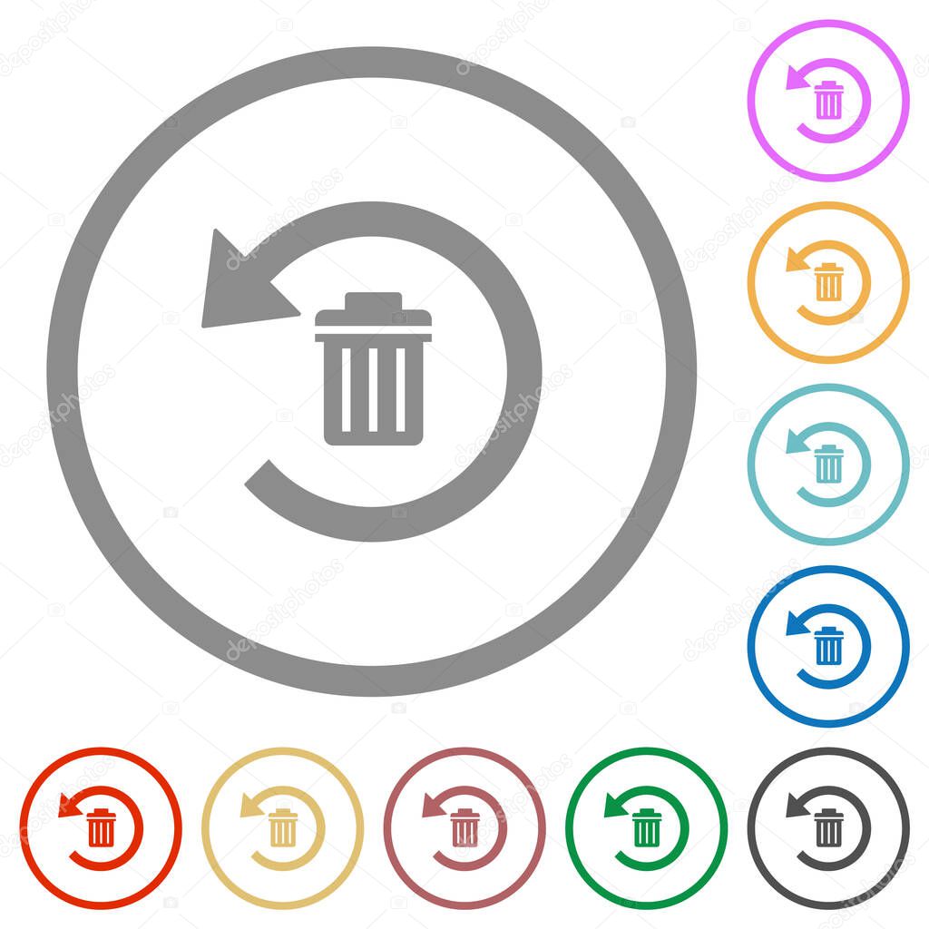 Undelete flat color icons in round outlines on white background