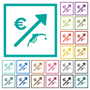 Yükselen akaryakıt avrupa fiyatları beyaz arkaplanda çeyrek çerçeve içeren düz renk simgeleri