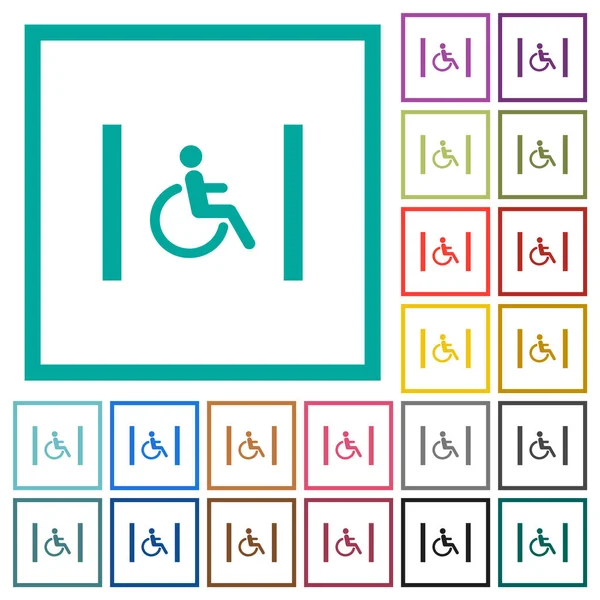 Discapacitados Estacionamiento Iconos Color Plano Con Marcos Cuadrante Sobre Fondo — Vector de stock