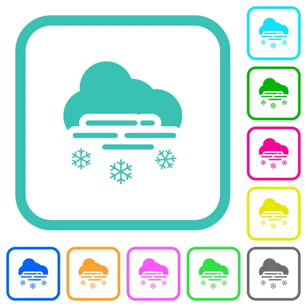 Misty Snowy Weather Vivid Colored Flat Icons Curved Borders White — Stock Vector