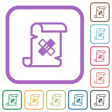 Beyaz arkaplanda renkli yuvarlak kare çerçeveli basit simgeleri betik yaması