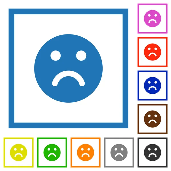 Trauriges Emoticon Mit Einfarbigen Flachen Symbolen Quadratischen Rahmen Auf Weißem — Stockvektor