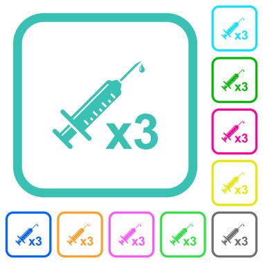 Üçüncü aşı dozu beyaz zemin üzerinde eğri kenarlarda canlı renkli düz simgeler