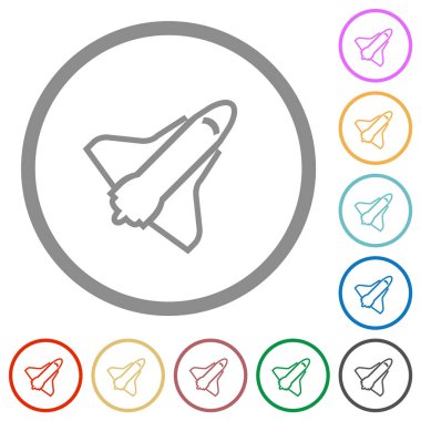 Uzay mekiği beyaz arkaplanda düz renk simgeleri çiziyor