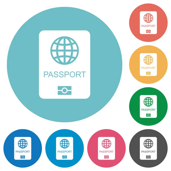 Passeport Plates Icônes Blanches Sur Fond Couleur Ronde — Image vectorielle