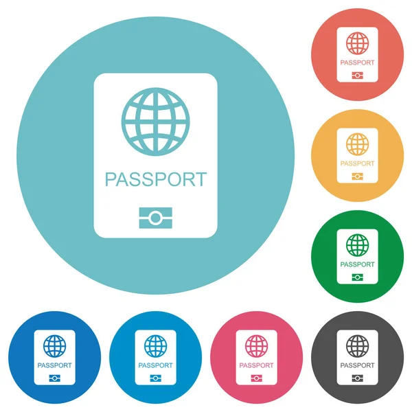Passaporte Plana Ícones Brancos Fundos Cor Redonda — Vetor de Stock