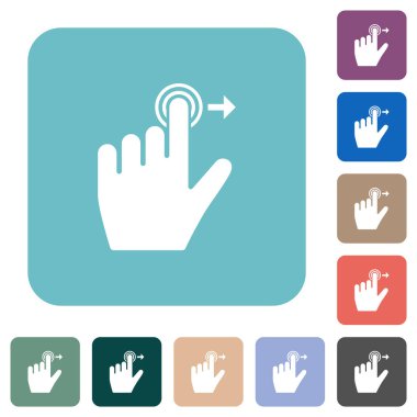 Renkli yuvarlak kare arkaplanlar üzerinde sol el hareketi beyaz düz simgeler