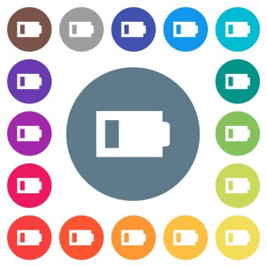 Düşük batarya ve yuvarlak renkli arka planda bir adet düz beyaz simge. 17 arkaplan renk varyasyonu dahil.