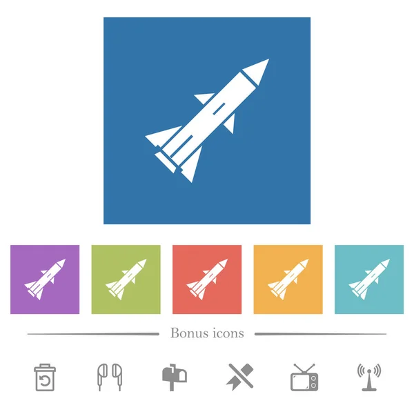 Ballistische Rakete Flache Weiße Symbole Quadratischen Hintergründen Bonussymbole Enthalten — Stockvektor