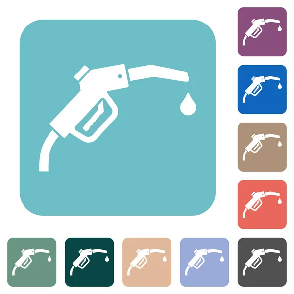 Gasoline Pump Fuel Nozzle Solid White Flat Icons Color Rounded — Stock vektor