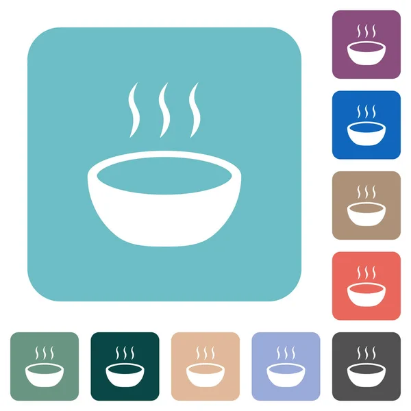 Steaming Bowl White Flat Icons Color Rounded Square Backgrounds — Image vectorielle