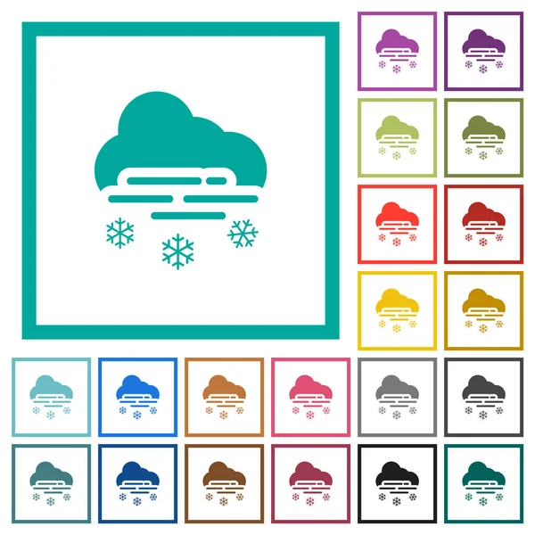 Misty Snowy Weather Flat Color Icons Quadrant Frames White Background — Stock Vector