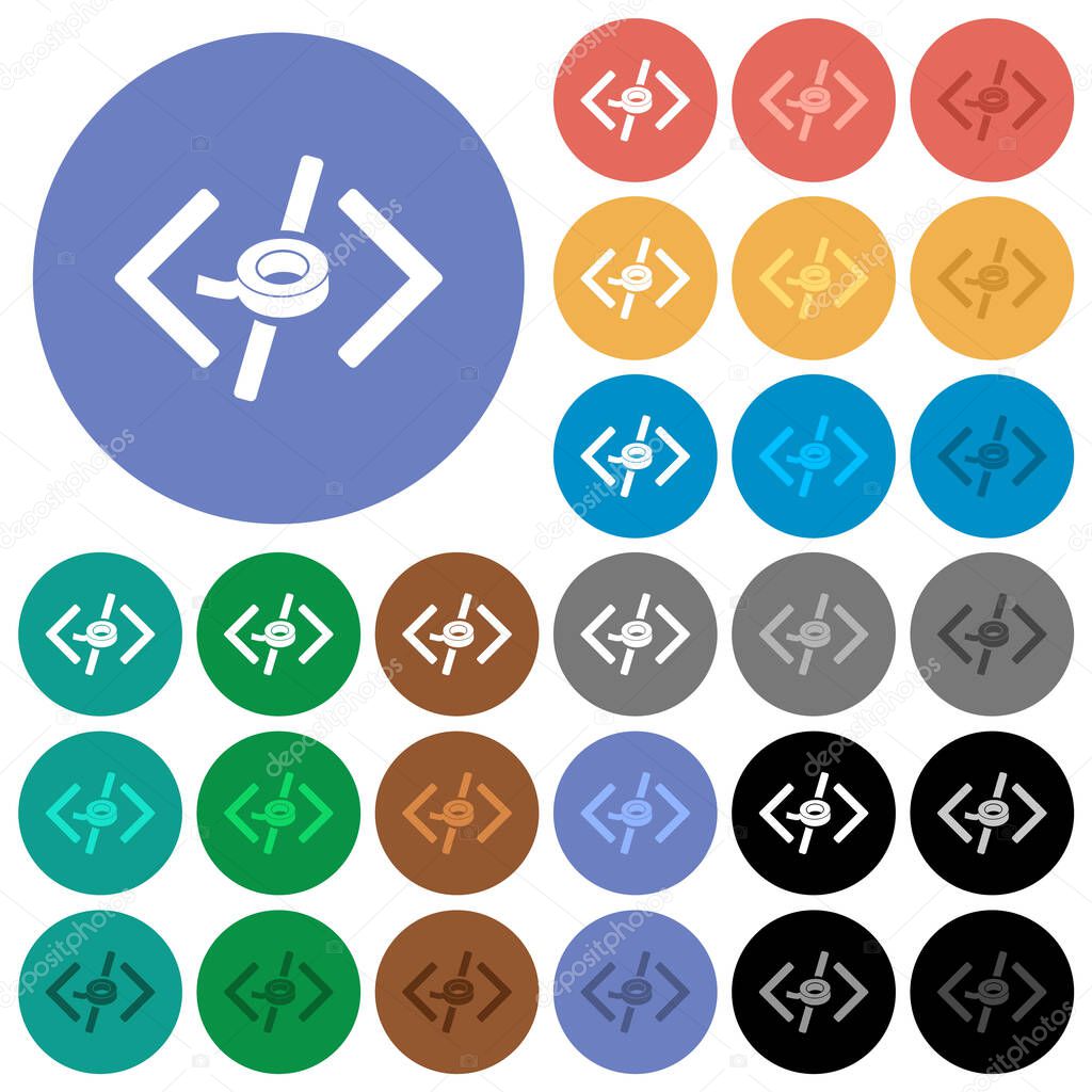 Software patch multi colored flat icons on round backgrounds. Included white, light and dark icon variations for hover and active status effects, and bonus shades.