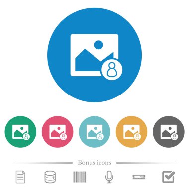 Görüntü sahibi yuvarlak renkli arka planlar üzerinde düz beyaz simgeler. 6 bonus simgeleri dahil.