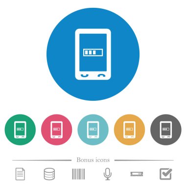 Düz beyaz simgeleri yuvarlak renkli arkaplanlarda gezici olarak işliyor. 6 bonus simgesi dahil.