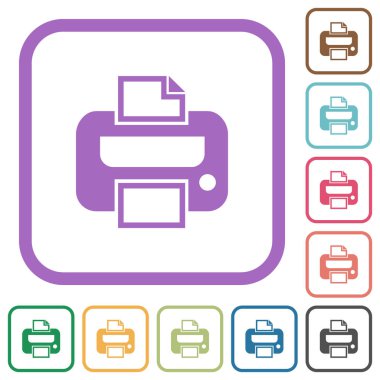 Kare kare beyaz arka plan üzerinde renkli yazıcı basit simgeler yuvarlak