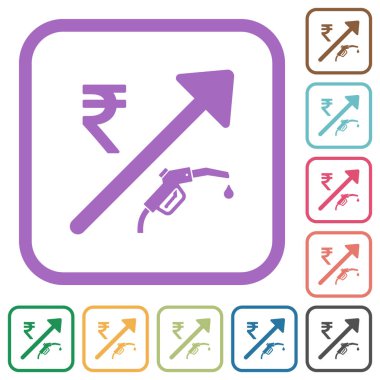 Artan yakıt Hint Rupisi fiyatları beyaz arkaplanda renkli yuvarlak kare çerçeveler basit simgeler