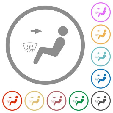 Araba hava akışı yönü baş ve düz renk simgeleri beyaz arkaplan üzerinde yuvarlak anahatlar