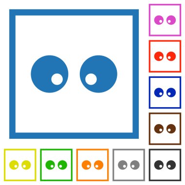 Beyaz arkaplanda kare çerçeveli düz renk simgelerini izleyen gözler