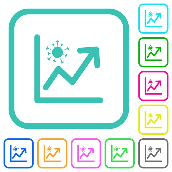 Gráfico Vívido Ascensão Ícones Planos Coloridos Bordas Curvas Fundo Branco —  Vetores de Stock