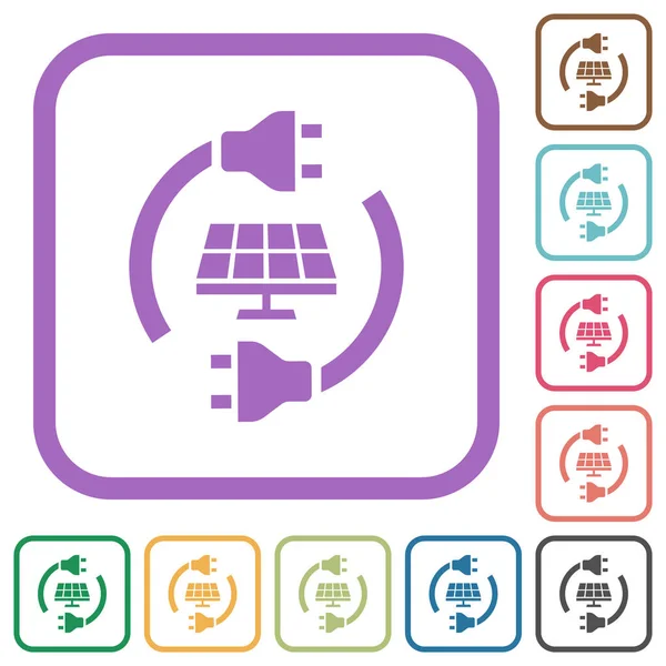 Ícones Simples Energia Solar Quadros Quadrados Arredondados Cores Fundo Branco — Vetor de Stock