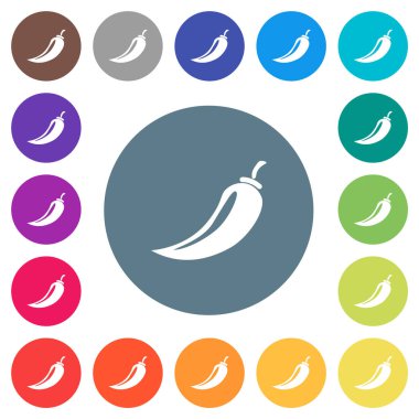 Kırmızı biberli düz beyaz simgeler yuvarlak renkli arka planda. 17 arkaplan renk varyasyonu dahil.