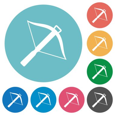 Arbalet düz beyaz simgeler yuvarlak renkli arkaplanlar