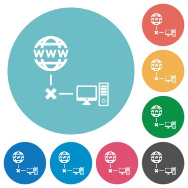 Offline computer flat white icons on round color backgrounds