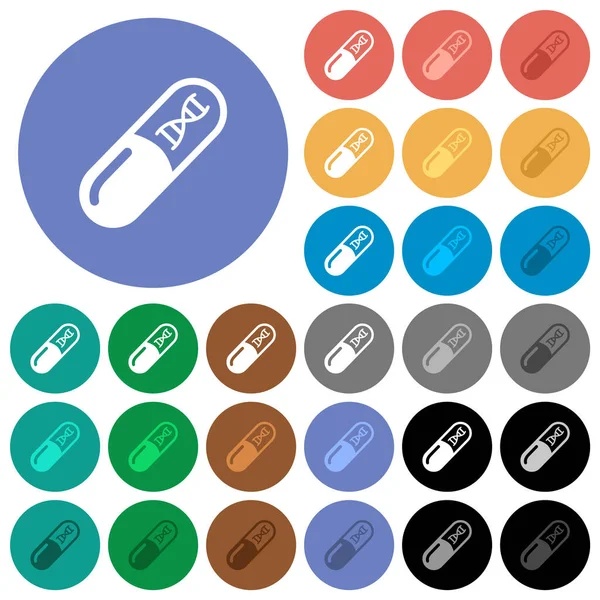 Medicina Con Molecola Dna Multi Icone Piatte Colorate Sfondi Rotondi — Vettoriale Stock