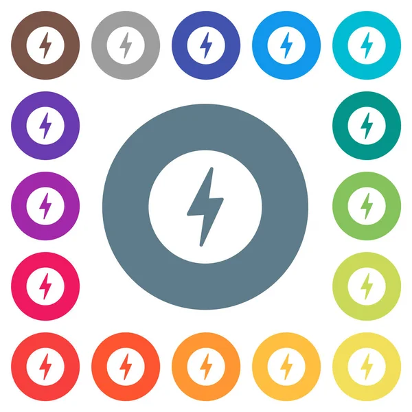 Lightning Circle Solid Flat White Icons Color Backgrounds Background Color — Stock vektor
