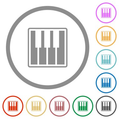 Piyano klavyesi beyaz arkaplanda yuvarlak anahatlı düz renk simgeleri