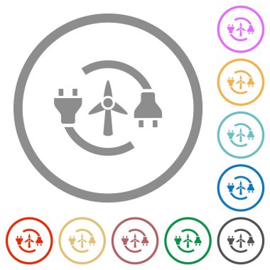 Rüzgâr enerjisi düz renk simgeleri beyaz arkaplanda yuvarlak hatlarda