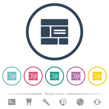 Web düzeni düz renk simgeleri yuvarlak hatlarda. 6 bonus simgesi dahil.