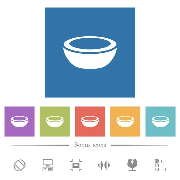 Μπολ Επίπεδη Λευκά Εικονίδια Τετραγωνικά Υπόβαθρα Μπόνους Εικονίδια Περιλαμβάνονται — Διανυσματικό Αρχείο
