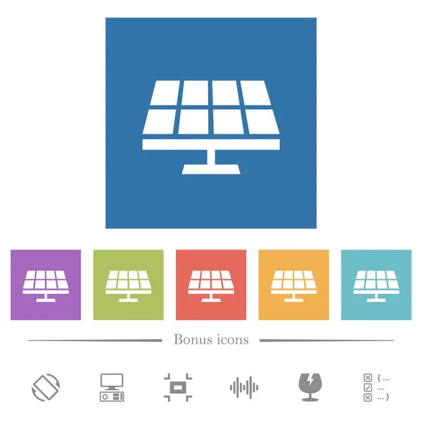 Solar Panel Solid Flat White Icons Square Backgrounds Bonus Icons — Stock vektor