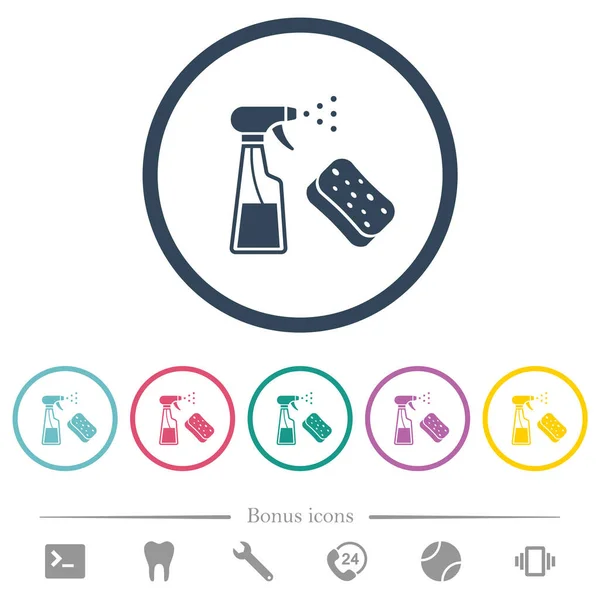 Spray Bottle Sponge Flat Color Icons Outlines Bonus Icons Included — Stockvektor