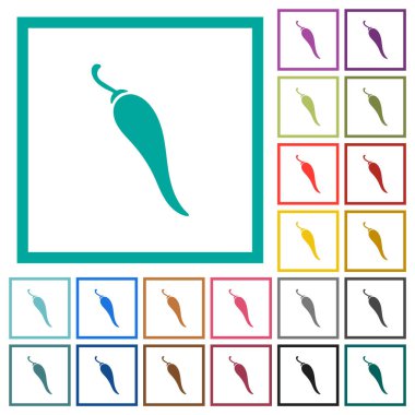 Beyaz arkaplanda çeyrek çerçeve ile Chili biberi katı düz renk simgeleri