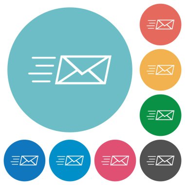 Sending express mail outline flat white icons on round color backgrounds