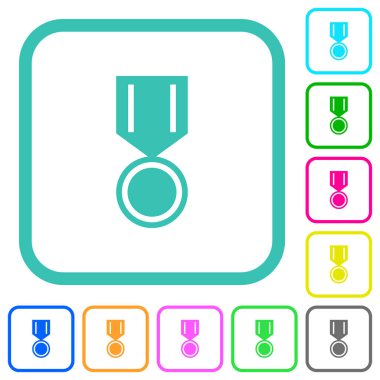 Beyaz arka plan üzerinde eğri sınırları madalya canlı renkli düz simgeler