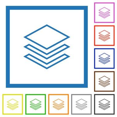 Katmanlar beyaz arkaplanda kare çerçevelerde düz renk simgelerini çizer