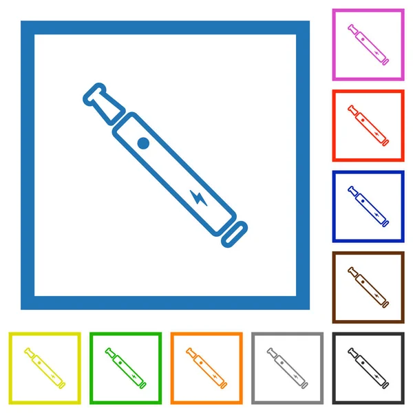 Contorno Sigaretta Elettronica Icone Colori Piatte Cornici Quadrate Sfondo Bianco — Vettoriale Stock